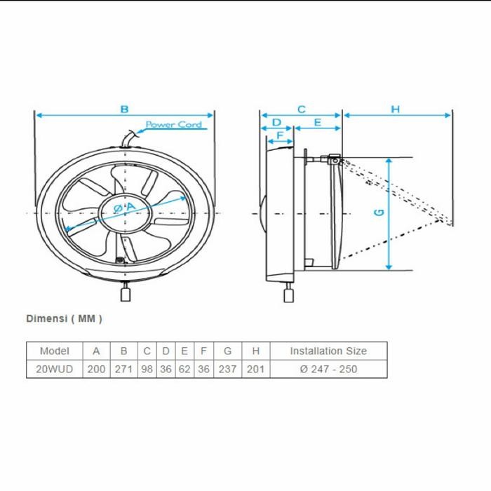 Glass exhaust fan 20wud/kipas angin kaca kdk 8" inchi