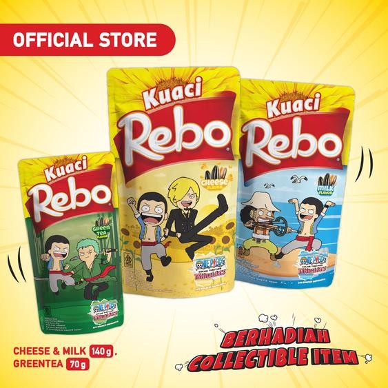 

DISKON Rebo Kuaci x One Piece Bundling 3 PCS - Rasa Cheese, Milk 140 Gram & Green Tea 70 Gram READY