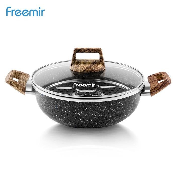Promo [Freemir X Nasihatul89] Freemir Wajan Panci Kuping 24 Cm + Kukusan Stainless Dandang Pengukus