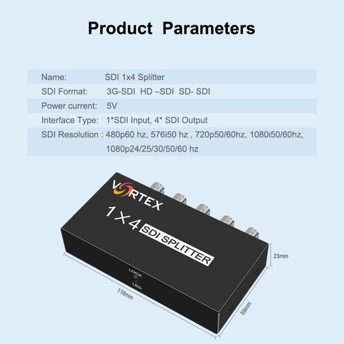 SDI SPLITTER 1X4 PORT 3G HD SDI SUPPORT 1080P VORTEX