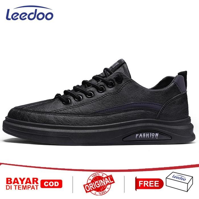 Leedoo Sepatu Pria Kulit Sneakers Casual Kekinian Sepatu Cowok Sepatu Kerja Tali Kekinian Sepatu
