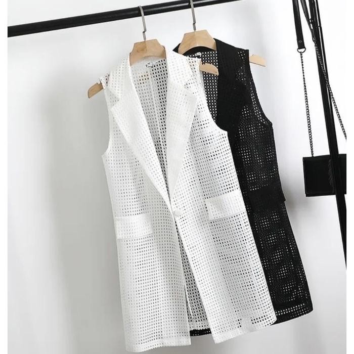 Pilihan- Outer Sleeveless Long Jaring Putih / Blazer Jaring Jala / Harajuku Style