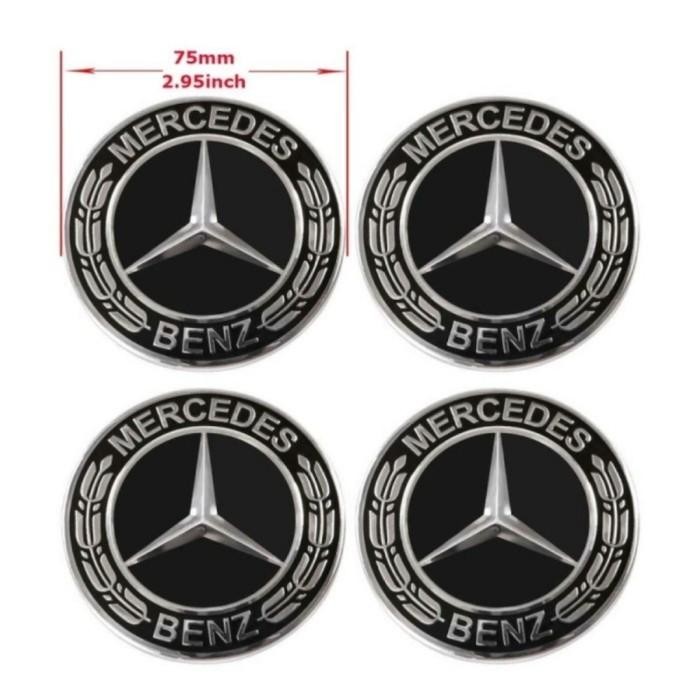 1SET Dop Velg Roda Emblem Mercedes Benz Padi Hitam 75mm DopRoda Mercy