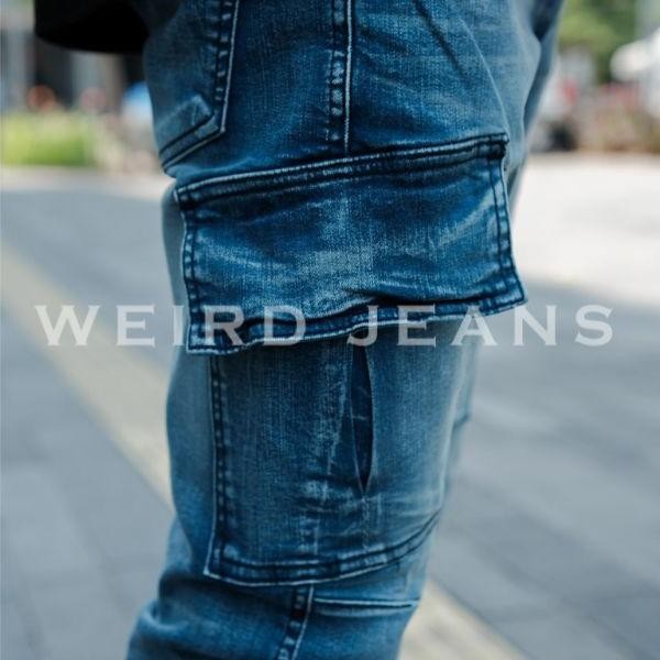 Weird Jeans - Cargo Arven Blue - Celana Jeans Cargo Denim Panjang Pria Slim Fit Strech