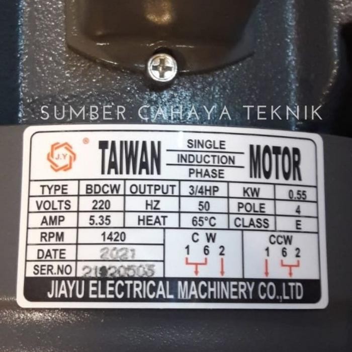 JIAYU 3/4 HP 1 Phase Dinamo / Elektro Motor 2 pole / 4 pole