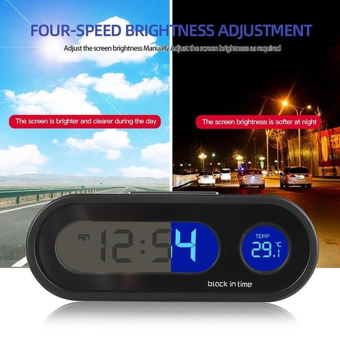 Termometer Jam Mobil / Jam Digital Led Backlight Biru Dengan Termometer Untuk Dashboard Mobil /