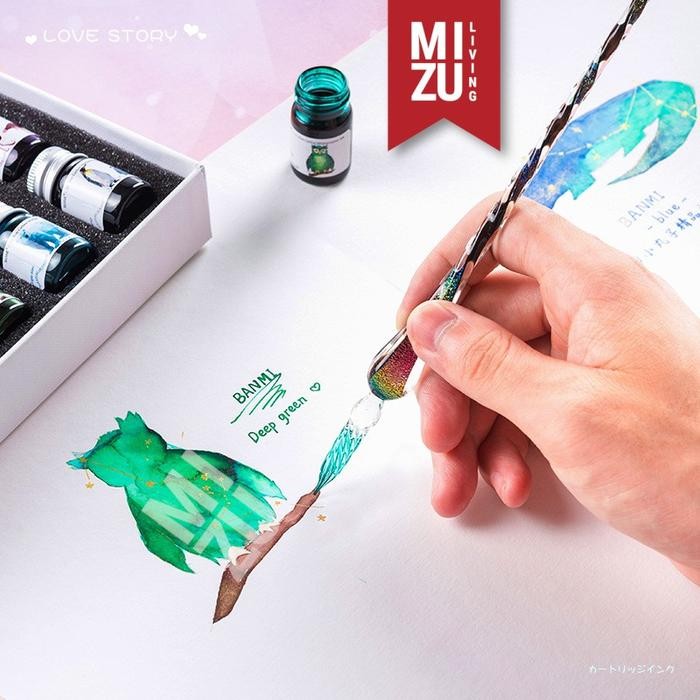 

Terlaris Mizu Penna Vetro Xii Glass Dip Pen Kaca Calligraphy Set 12 Tinta Shimmering Glitter Ink