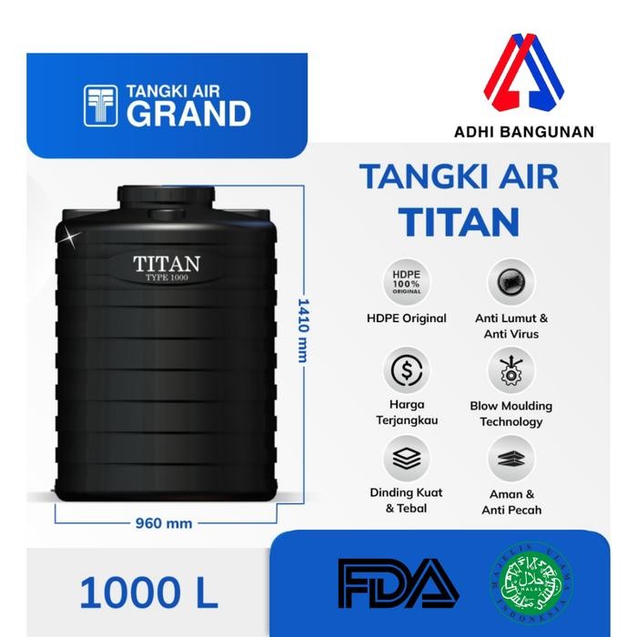 Toren Air TITAN 1000 Liter EKONOMIS - Blow Sertifikasi SNI dan FDA