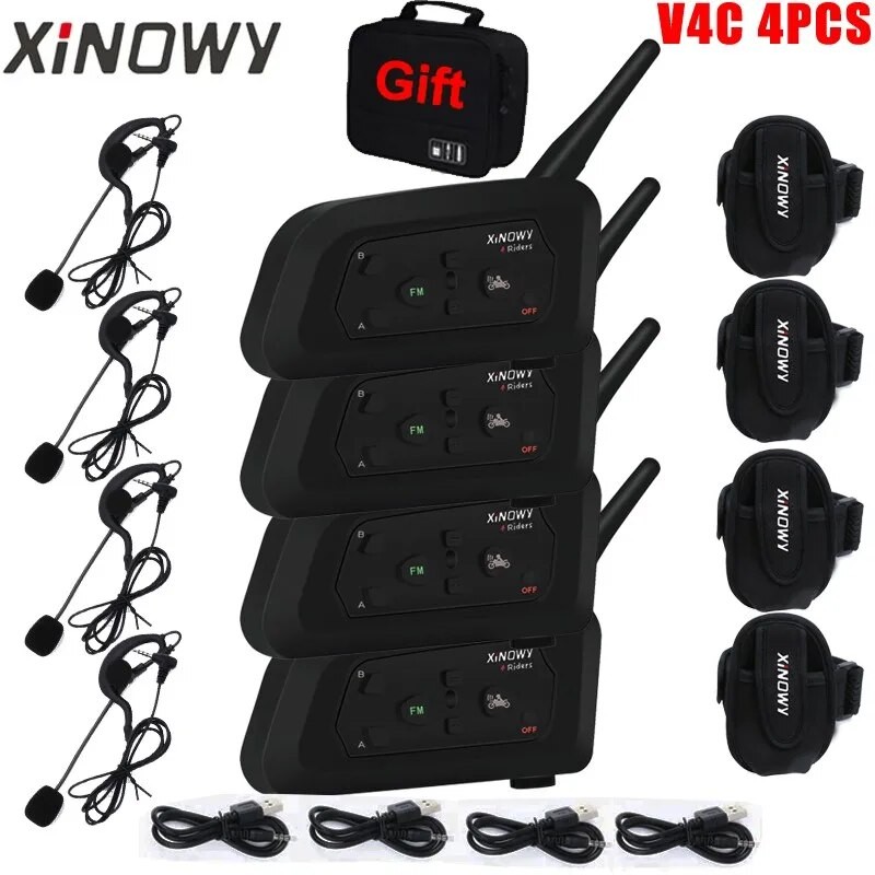 XiNOWy 4PCS V4C Referee Headset Bluetooth Intercom Full Duplex 1200M