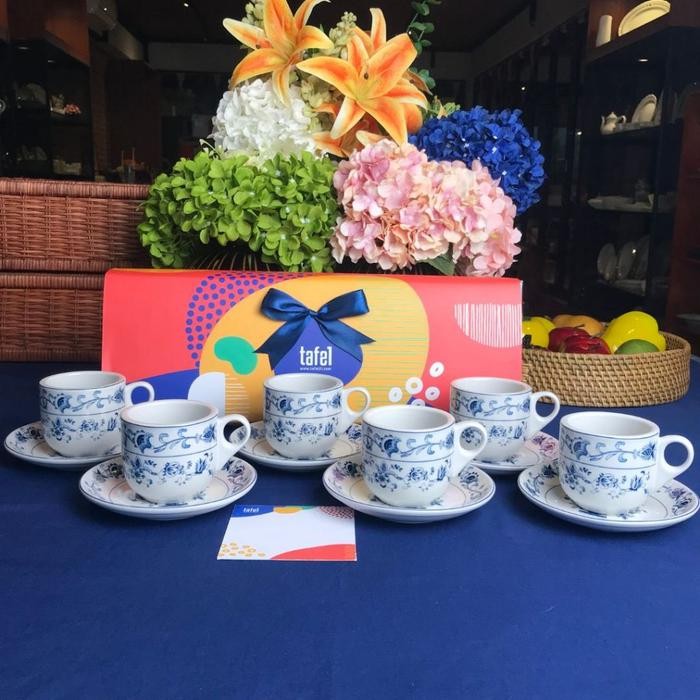 Cangkir Keramik Set Ming Oriental Blue Vintage Isi 6 Pasang