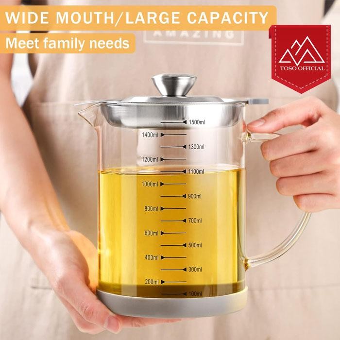 OIL POT KACA BOROSILIKAT TEMPAT SARINGAN MINYAK PENYARING MINYAK GORENG KACA TAHAN PANAS