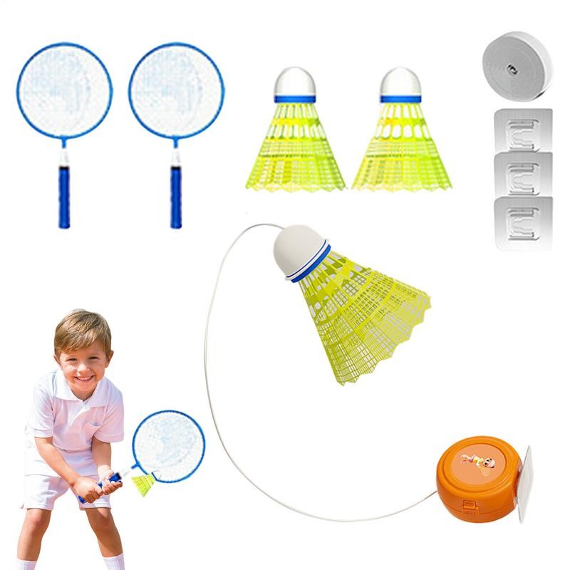 Badminton Rebound Trainer Badminton Racket Swing Trainer Adjustable Rebound Shuttlecock Practice Set