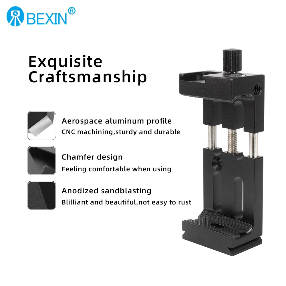 BEXIN PH08 Universal Tripod Head Mobile Phone Holder Fixing Clip with Spirit Level and Cold Shoe Mou