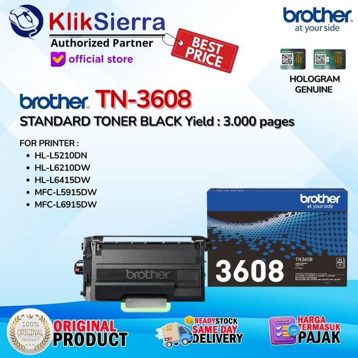 BROTHER TN3608 TN-3608 TN-3608XL TONER BLACK ORIGINAL For Printer HL-L5210DN, L6210DW, L6415DW