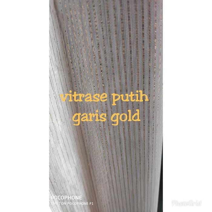 Vitrase putih motif garis silver garis gold daleman gorden
