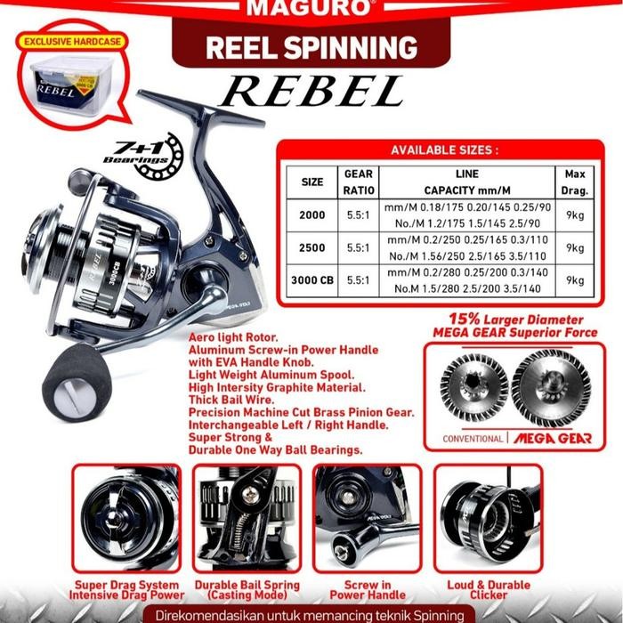 Paling Berkualitas Reel Maguro Rebel 2000 2500 3000Cb Power Handle Spinning 7+1 B