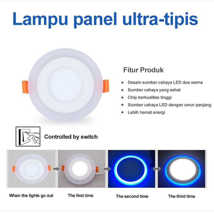 Lampu Downlight Led 3 Warna 6Watt Downlight Panel/Putih/Kuning