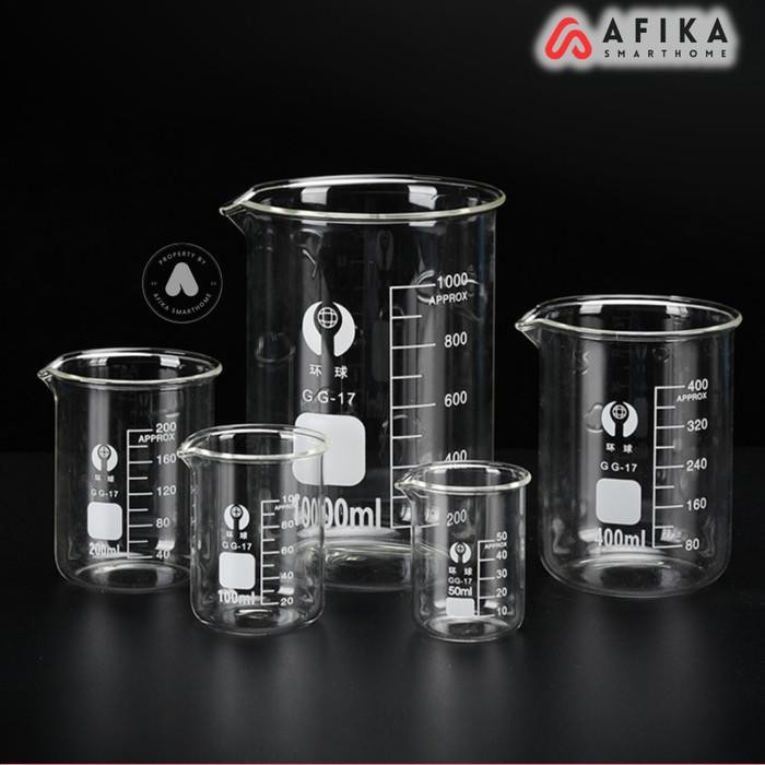 Gelas Ukur Lab Kimia Kaca Borosilicate Glass Berbagai Ukuran *