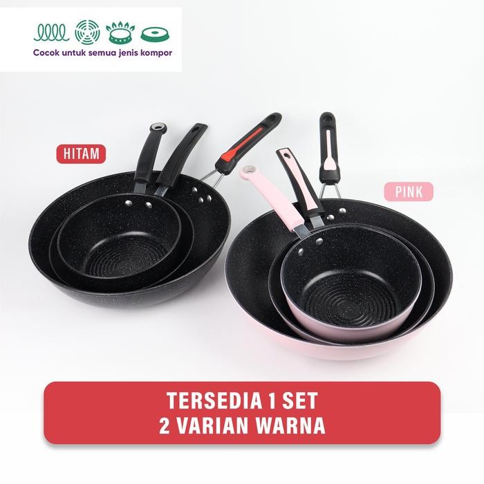 PREMIUM [COD] Panci Wajan Teflon Set Lengkap / Panci Wajan Teflon Penggorengan Set 3 Pcs