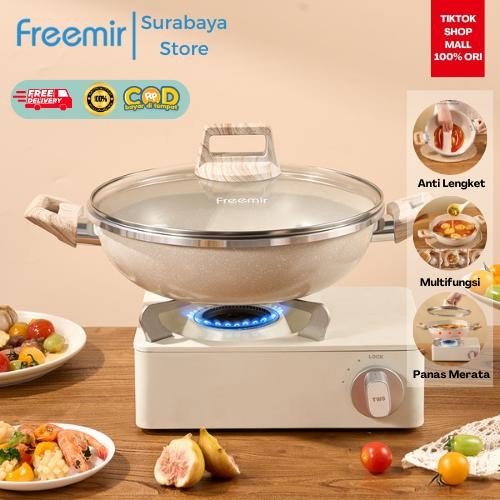PREMIUM (EXCLUSIVE MASBIRU) Freemir Wajan Panci 24cm Beige Wajan Kuping Penggorengan Anti Lengket