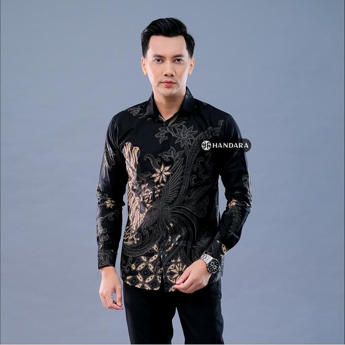 Handara Batik Premium Pria Lengan Panjang Slim Fit Furing - Peksi Seling Hitam patr