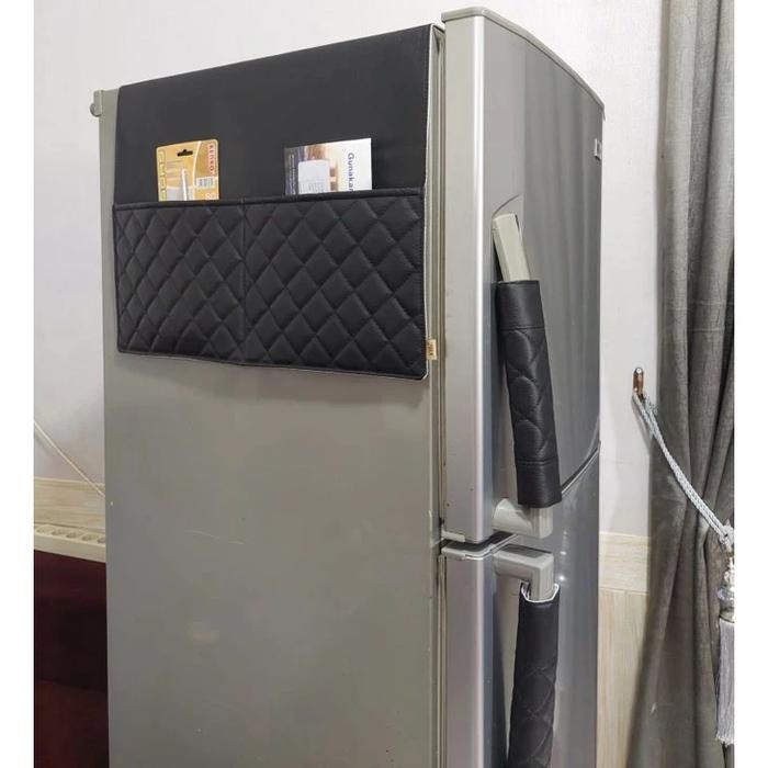 PREMIUM Satu Set Sarung Alas Taplak Kulkas ( 1 Alas + 2 cover Gagang ) Kulit