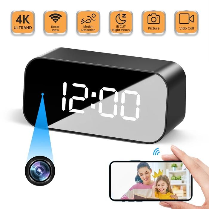 4K HD WIFI Clock Camera 166degree Camera Micro Cam IR Night View