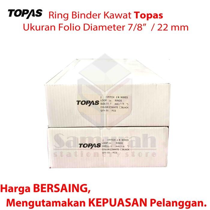 

Ring Binder Kawat Topas Ukuran Folio 7/8" Diameter 22,0 mm / 26 Wire Ring Binding 2 : 1 isi 50 ng /