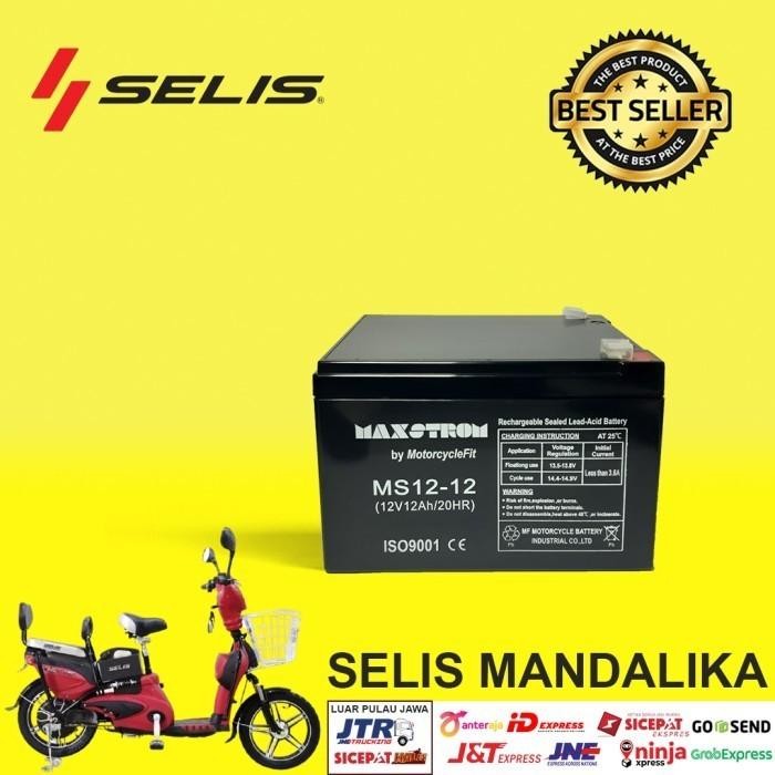 Terlaris Aki Sepeda Listrik SELIS MANDALIKA 12V 12Ah Aki VRLA MAXSTROM SALE