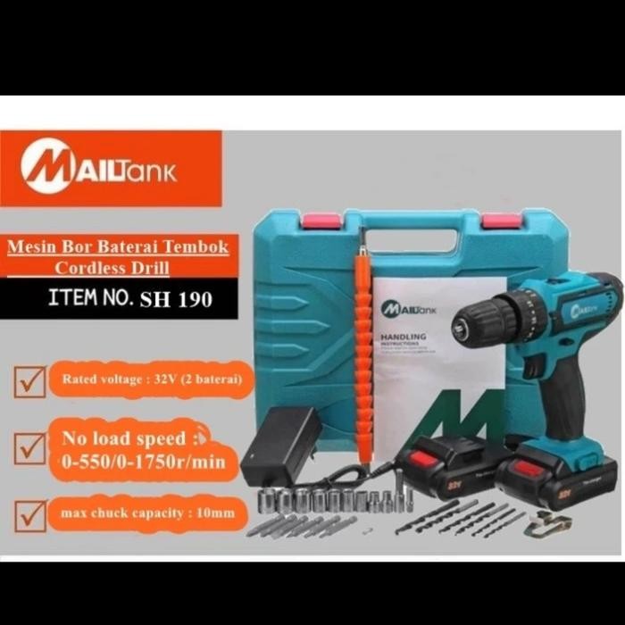 Mesin Bor Cordless Mailtank Sh 190 Impact Drill 32Volt