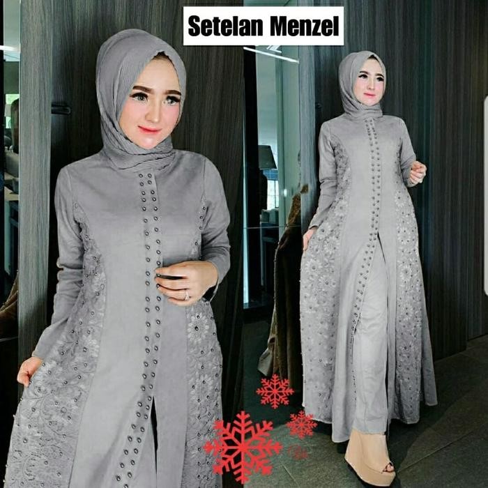 BAJU SETELAN WANITA ST MENZEL GAMIS SETELAN CELANA MUSLIM BRUKAT BUNGA