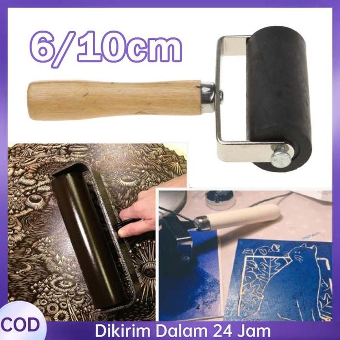 

DISKON 6CM/10CM KARET PINGGANG ROL ART ROLLER ROLLER WOODEN HANDLE RUBBER ROLLER INK ROLLER ROLL