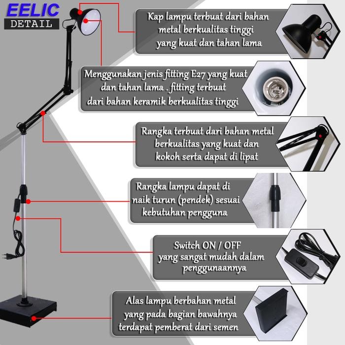 Eelic Elc-J018 Lampu Arsitek Standing Lamp Lampu Belajar Arsitek Model Berdiri Lampu Arsitek Tinggi