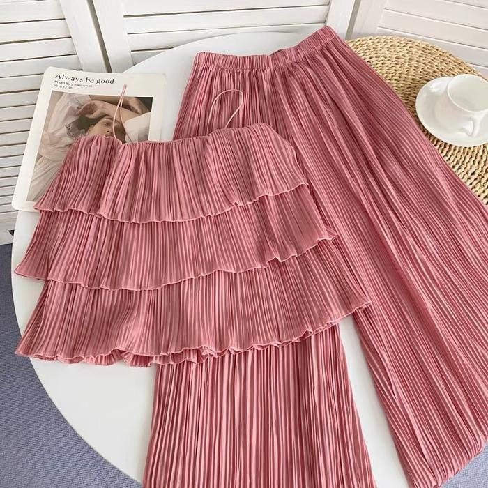 ONE SET TANK WANITA 2PCS LAYER BEACH WEAR SETELAN MX592