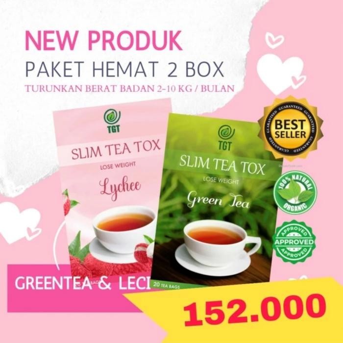 

Paket 2Box Mix TGT slim tea tox ori dan lychee