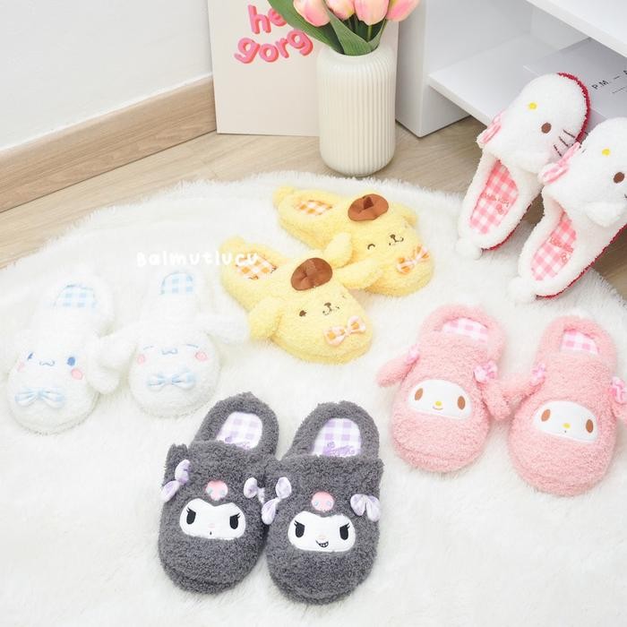 BALMUTLUCU Slippers Fluffy Karakter Sendal Rumah Kamar Indoor Empuk Nyaman Kuromi My Melody