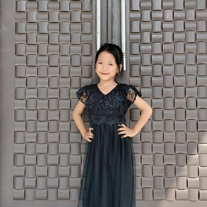 Dress Brukat Anak Warna Hitam Baju Pesta Anak Dress Tutu Anak Terbaru