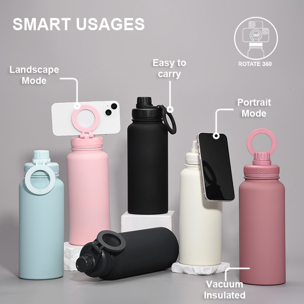 

Double Vacuum Insulated Bottle Lid with Cellphone Magnetic Stand Sports Water Bottle Lid Vacuum