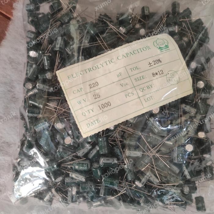 1000 pcs elco 220uf 25v elko capacitor kapasitor 220 uf 25 v
