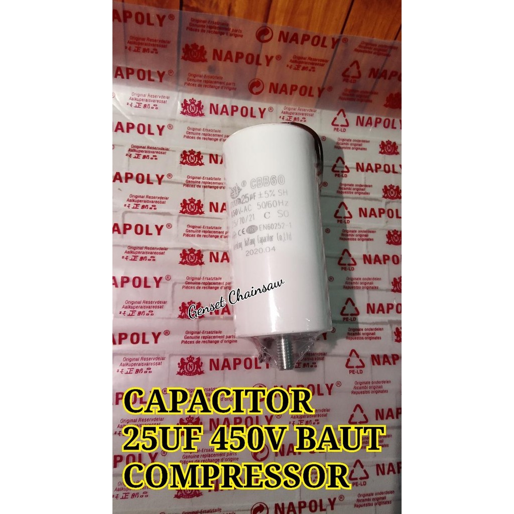Capacitor 25 UF 450 Vac Baut Compressor CBB 60 Bulat Kompressor 25uf