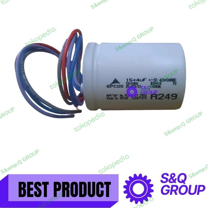 Capasitor mesin cuci original epcos 15+4uf / kapasitor epcos 15/4 uf