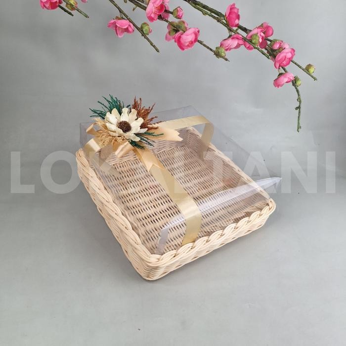 Nampan Rotan Kotak Mika/ Nampan Hantaran/ Nampan Kue mika 30 & 25 CM + Bunga Rustic C