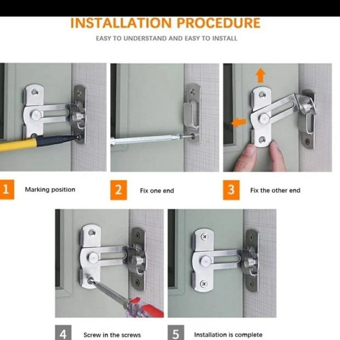 Grendel Sudut Kait Pintu Geser / Slot Pintu Jendela Stainless Steel