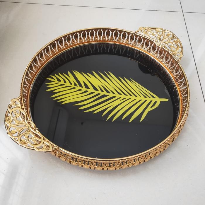 COD [603 STORE] Nampan Pernikahan /Nampan Gold Bulat/ Nampan bulat motif/ Nampan Bulat Elegan/