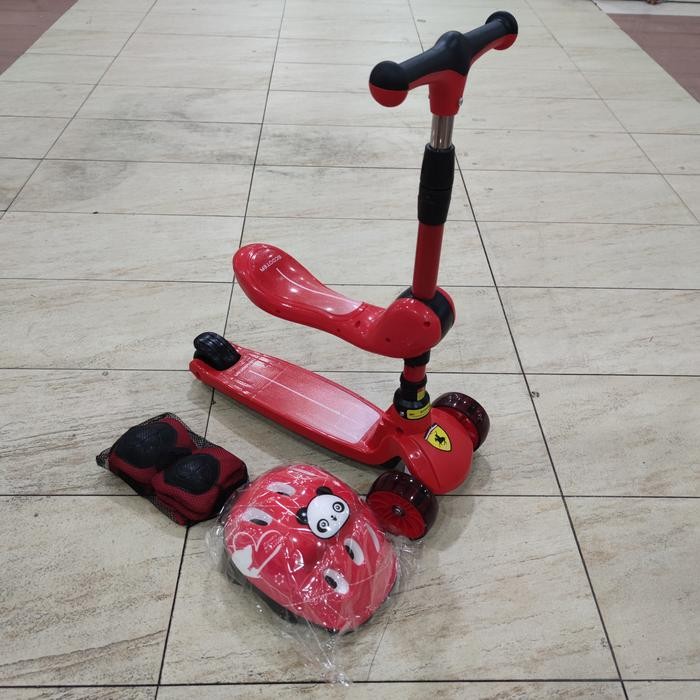 Skuter Otoped Anak Lipat 2in1 Roda 3 + Deker + Helm / Scooter Musik