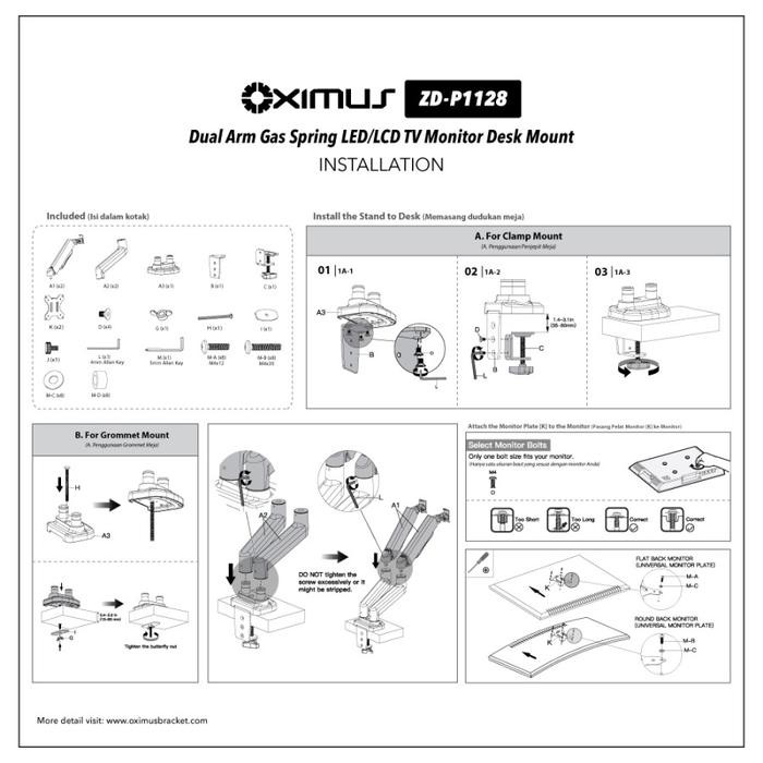 Banyak Dicari Bracket Tv Monitor Led Lcd Gas Spring Oximus Zdp1128 1128 Tilt Swivel