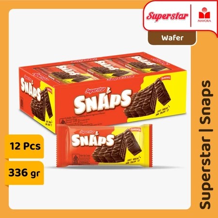 

Superstar Snaps 12 Pcs 28gr Wafer Cokelat Renyah Lembut.Wafer SNAPS Superstar Perbox isi 12 Pcs