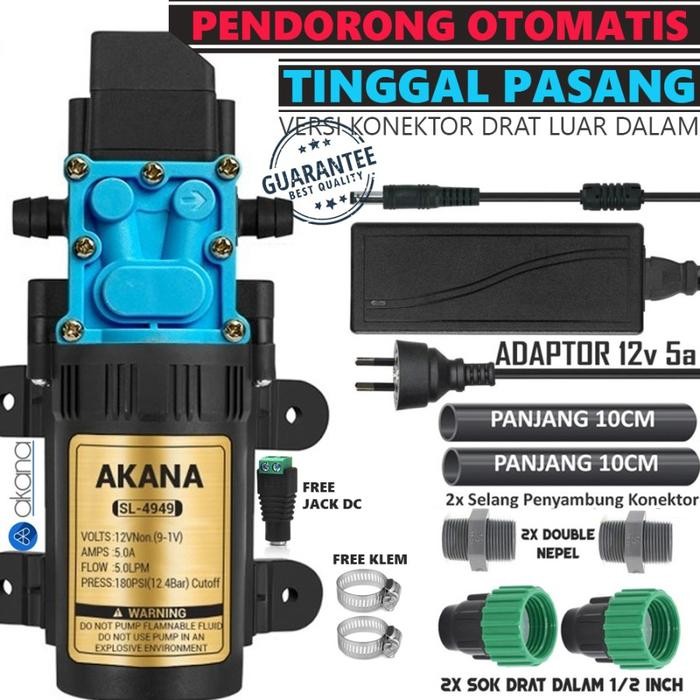 paket pompa booster DC 12 Volt pendorong air otomatis drat 1/2 inch