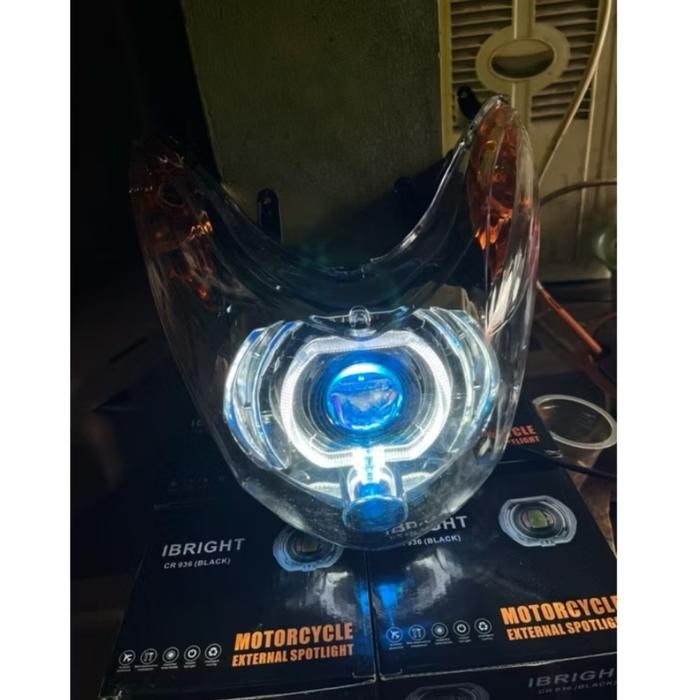 REFLEKTOR LAMPU DEPAN MIO SOUL LAMA KARBU CUSTOM PROJIE BILED 4,5 INCI