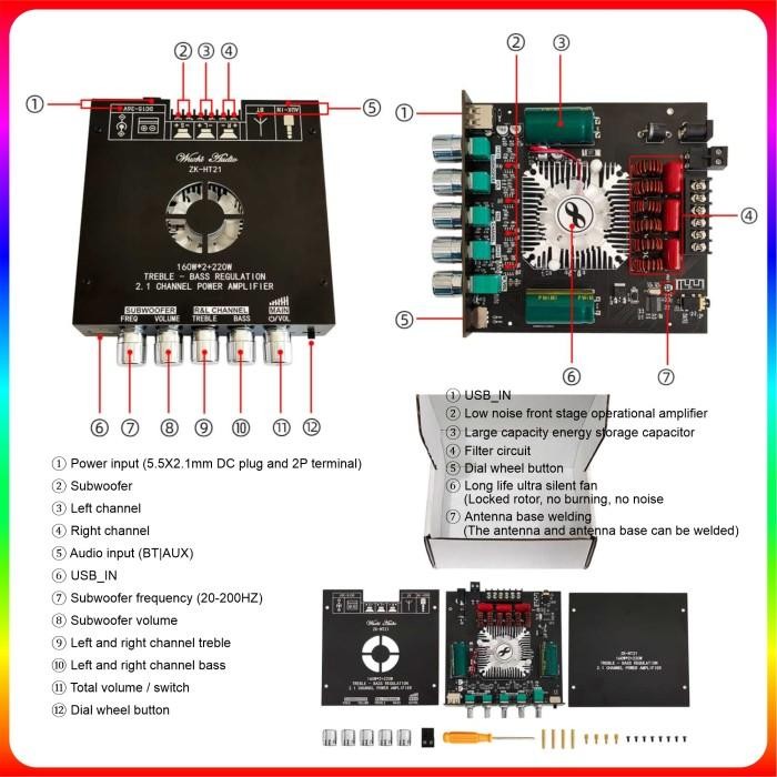 [Expret] TDA7498 Amplifier Class D 2.1 CH Bluetooth 5.0 Amplifier ZK-HT21